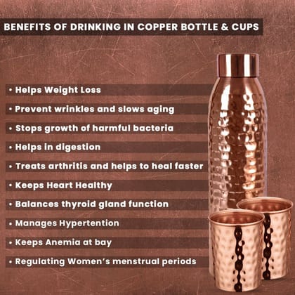 Giftana Pure Copper Water Bottle with glass Set