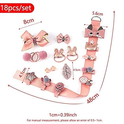 Aliza Set of 18 Pcs Fancy Head wear Accessories For Baby Girls/Toddlers Children's Suit Girls Baby Hair Clips Small Safety Clip Princess Hairpin Baby Hair Accessories Gift Box (Dark Pink)