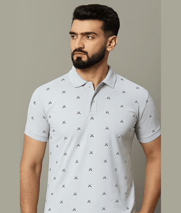 ZEBULUN Men Cotton Blend Regular Fit Printed Polo T Shirt ( Light Grey )
