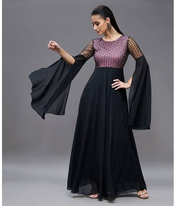 Miss Chase Women Polyester Embellished Fit & Flare Dress ( Black )