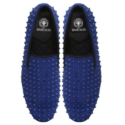 Men Blue Studded Velvet Slip-On Shoes-40/6