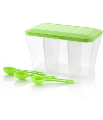 MAGICSPOON 3 Section Container Plastic Green Spice Container ( Set of 1 )
