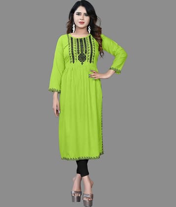 haya fashion - Lime Green Rayon Women's Straight Kurti ( Pack of 1 )