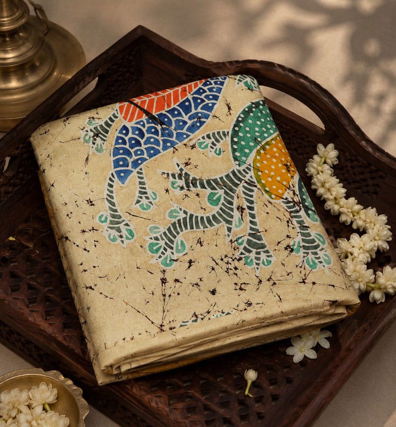 Handcrafted Batik Print Mulberry Silk Saree