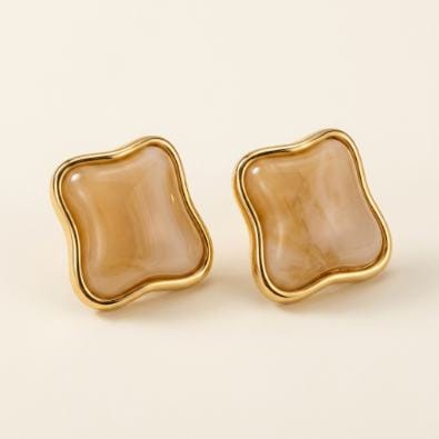 Ripple Frame Stone Studs - Golden Ivory | Gold-Tone Anti-Tarnish Imitation Jewellery - Earrings | Buy online on ZillyBuy