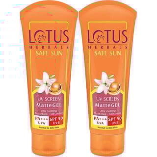Lotus Herbals Safe Sun Uv Screen Matte Gel Spf 50 Paraben Free, Cruelty Free, Matte Gel  Pa+++ 100Gm ( Pack Of 2 )