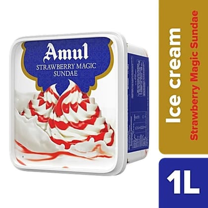 Amul Ice Cream - Strawberry Magic Sundae, Real Milk, 1 L Tub - 1000 mL - 1000 mL - One unit