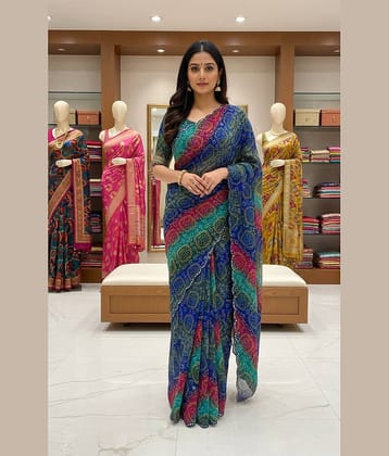 Aika Georgette Printed Regular Saree With Unstitched Blouse Piece ( Blue )