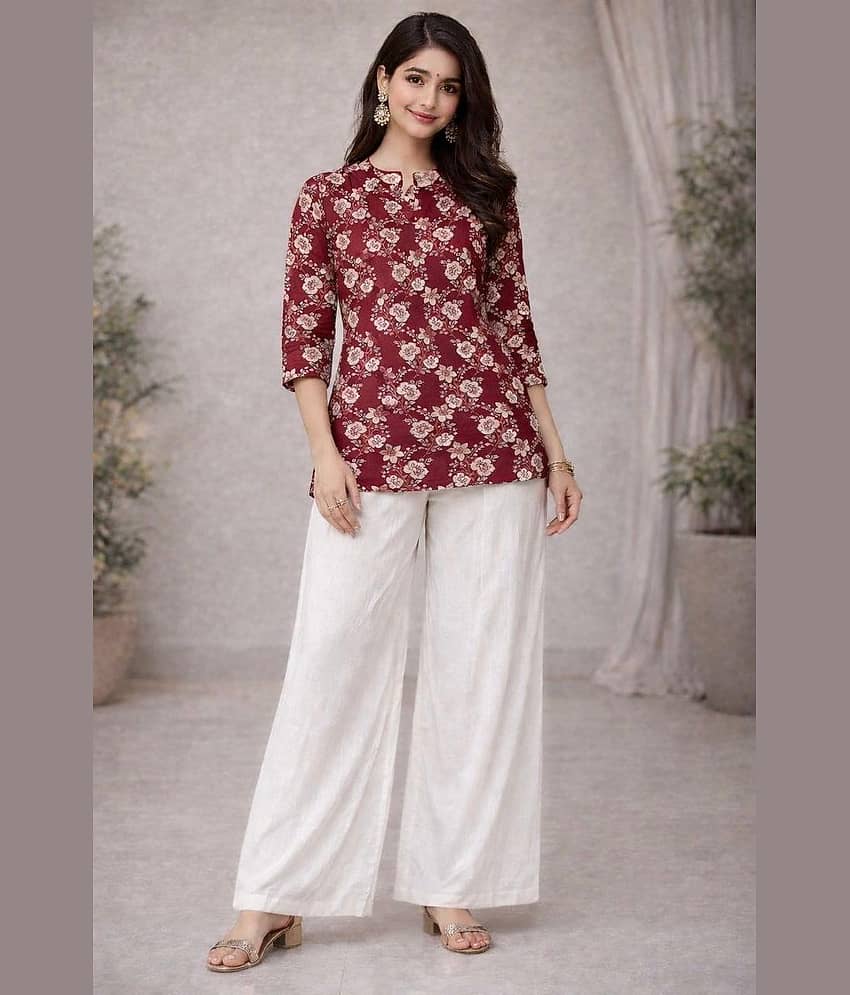 Mahek Fashion Women Printed Tunic With Palazzos Co-Ord Set ( Maroon )