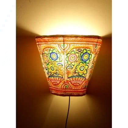 Unique Flower Kalamkari Handpainted Wall Mount Leather Lamp -5.5 Inch