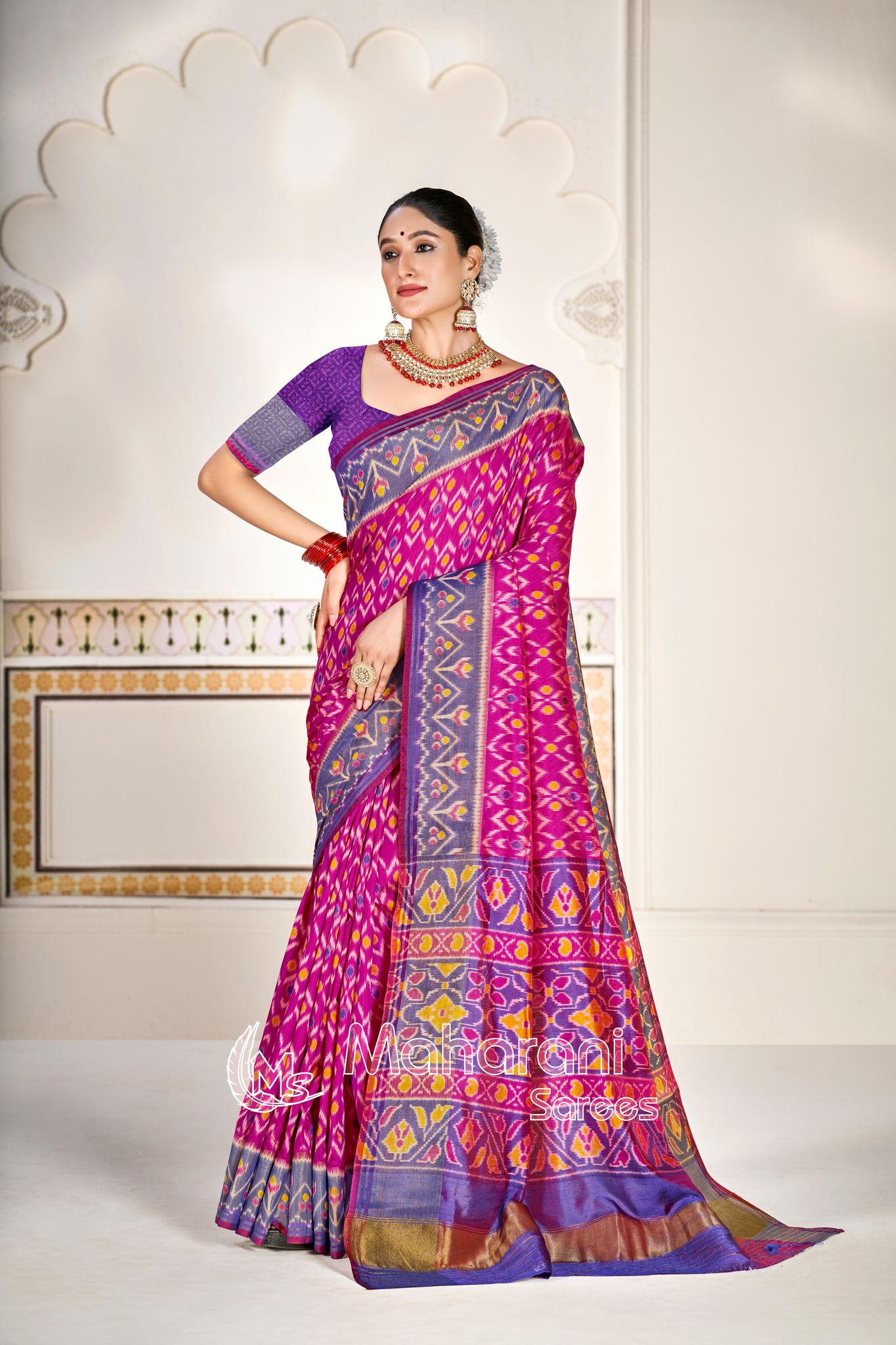 Pink Pure Look ikkat Patola Saree