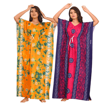 Fabimi Women's 2-Pack Cotton Kaftan Nightgowns: Sleep in Style and Comfort Fabimi Women's 2-Pack Cotton Kaftan Nightgowns: Sleep in Style and Comfort