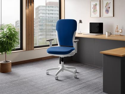 Motion High Back Knitted Fabric Ergonomic Office Chair (Royal Blue - White Body) (1-Year Warranty, Adjustable Armrest)