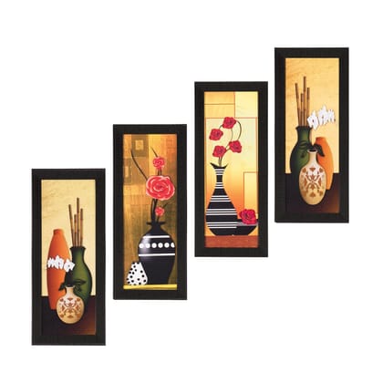 Set Of 4 Botanical Floral Pots Satin Matt Texture UV Art Painting