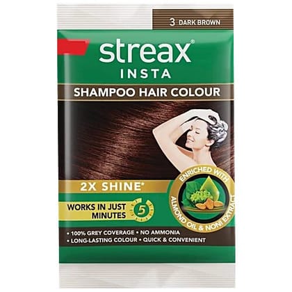 Streax Insta Shampoo Hair Colour - Almond Oil & Noni Extract % Grey Coverage 18 MILLI_LITRE