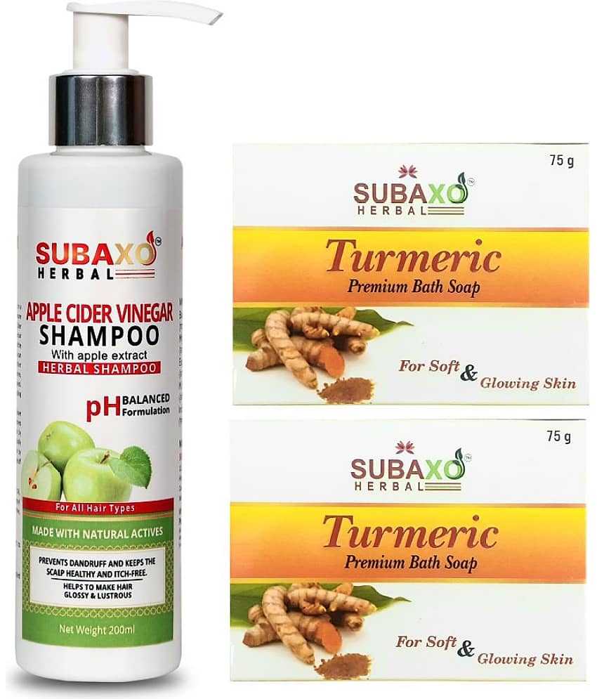 Apple Cider Vinegar Herbal Shampoo | Prevent Dandruff | Lustrous 200 Ml & Haldi /Turmeric Soap 2 Pc Each 75 G