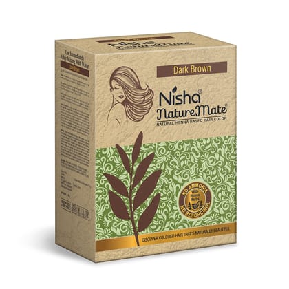 Nisha Nature Mate Henna Based Hair Colour Dark Brown 60g, No Ammonia, No Resorcinol, 100% Grey Coverage with Henna Herbs