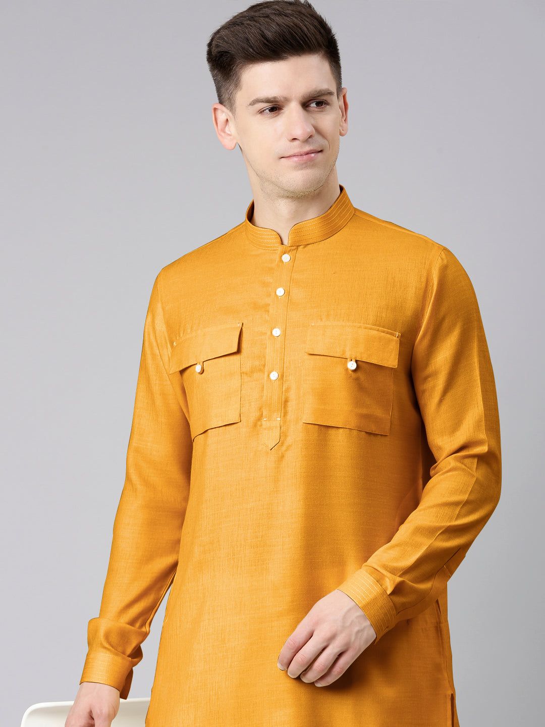 Mustard Pathani Kurta Set-Made To Measure / Only Pathani - No Lowers
