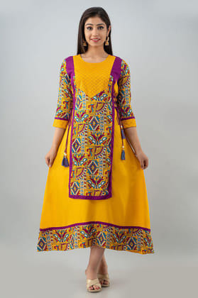 Frionkandy - Yellow Rayon Womens Double Layered Kurti ( Pack of 1 ) - None