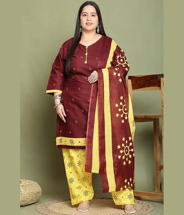 Rajnandini Cotton Blend Printed Kurti With Palazzo Women's Stitched Salwar Suit - Maroon ( Pack of 1 )