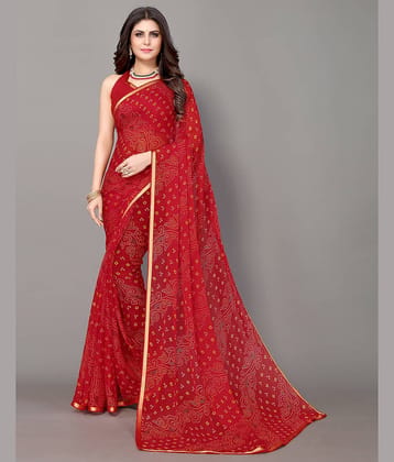 Samah Chiffon Printed Saree With Unstitched Blouse Piece ( Green )