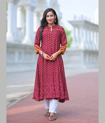 Yash Gallery Women Rayon Printed Anarkali Kurti ( Wine )