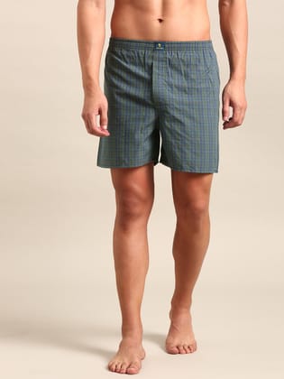 Green Checked Cotton Boxer-L