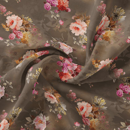 Morden Peony Watercolour Art Digital Printed Fabric - Silk Crepe
