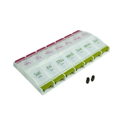 Ezyfit 7 Day Weekly Pill Box Push Button AM/PM 2 Times a Day, Weekly Pill Box Twice Daily