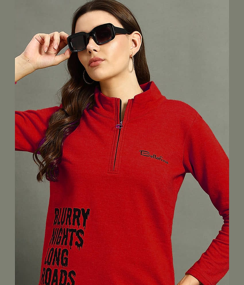 BELLAFINO Women Fleece High Neck Sweatshirt For ( Red )