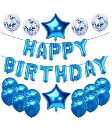 Happy Birthday Foil (Blue Dotted) + 30 Metallic Balloon(Blue) + 2 Star(Blue) + 4 Confetti Balloon(Blue)