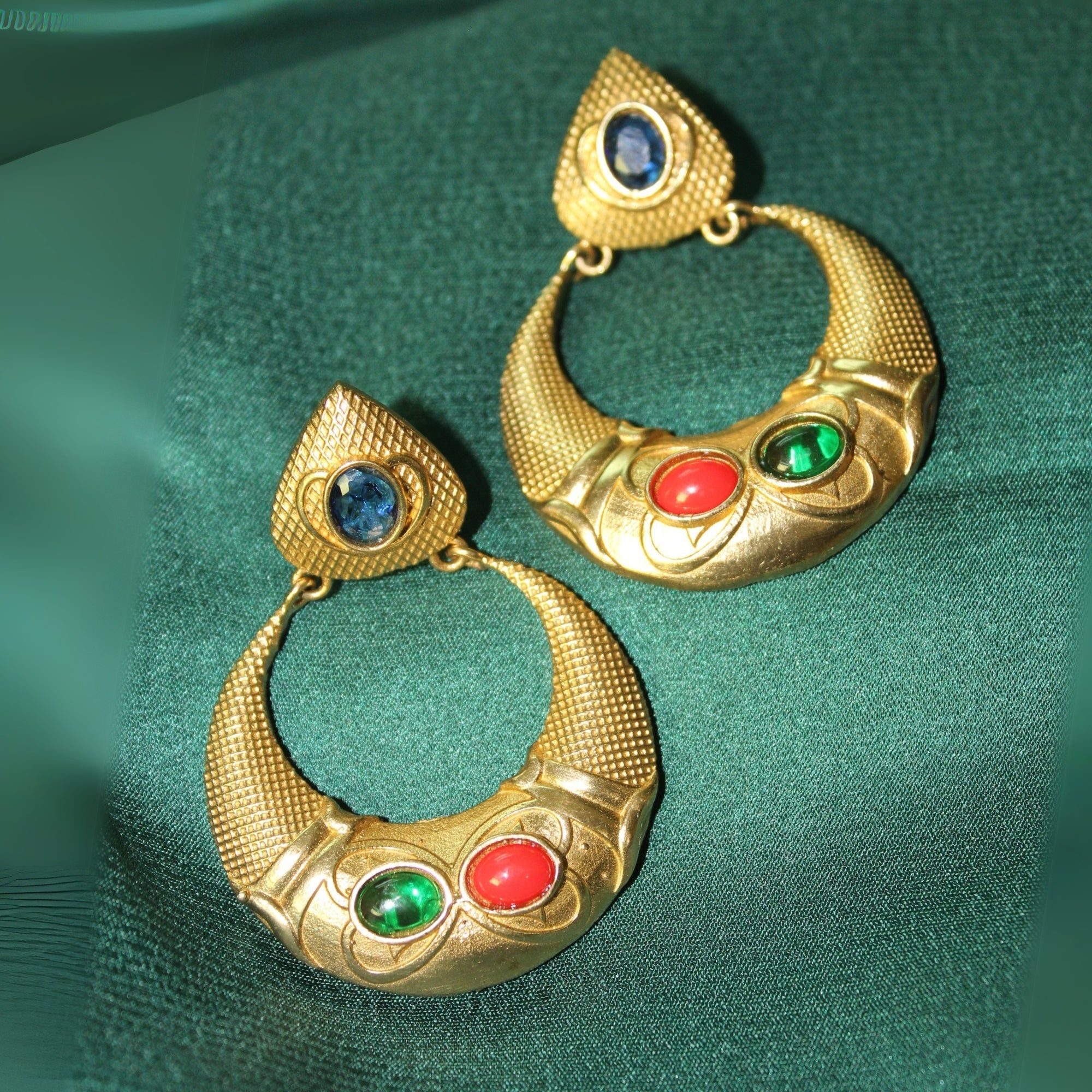 Silva Sutra Textured Gemstone Crescent Earrings