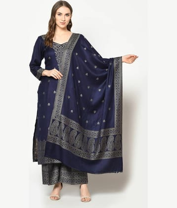 SAFAA Unstitched Woollen Printed Dress Material - Dark Blue ( Pack of 1 )