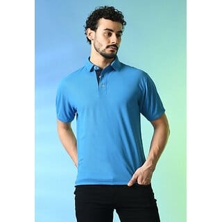 PrintCultr Solid Mens Polo Neck T-Shirt  Cotton Blend, Blue, Comfortable and Stylish Casual Wear
