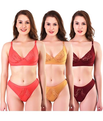 TCG Pack of 3 Cotton Lycra Women's Bra & Panty Set ( Multi Color )