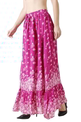 Pink Floral Border Printed Skirt-L / Pink