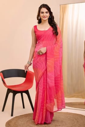 Comely 1 Minute Ready To Wear Pink Digital Printed Georgette Saree