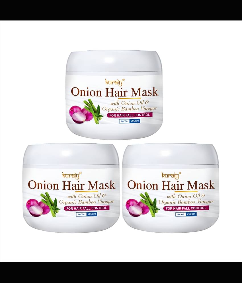 KURAIY Onion Hair Mask With Onion Oil & Organic Bamboo For Hair Fall Control 200g Pack Of 3