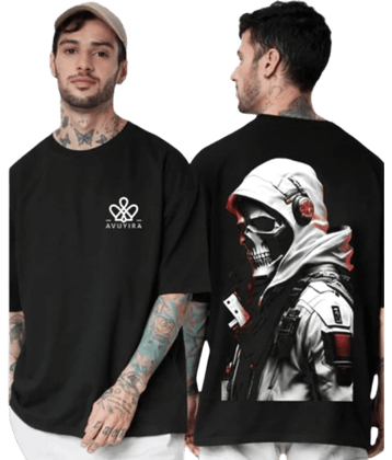 Glito Men Cotton Oversized Fit Printed T-Shirt ( Black )
