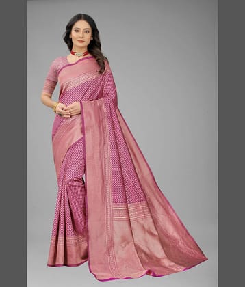 NENCY FASHION Banarasi Silk Self Design Saree With Unstitched Blouse Piece ( Rani )