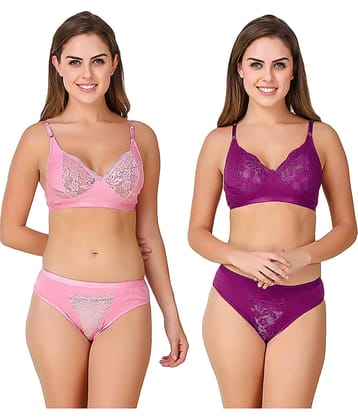 TCG Pack of 2 Cotton Lycra Women's Bra & Panty Set ( Multi Color )