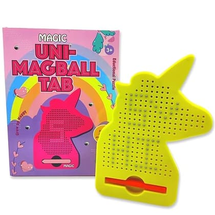 Uni Magball Magnetic Drawing Board Educational Sketch Pad with Doodle Pen Magnetic Balls Toy for Kids 3+ Years (Yellow)
