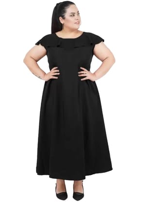 Women's Polyester Fit and Flare Black Dress Size 5XL (Black)