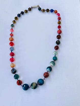 TULIP Traditional Artisians' Upliftment Livelihood Program Handcrafted Multicolor Agate Beaded Necklace, Blue and Pink Gemstone Statement Jewelry, Graduated Round Beads TULIP Traditional Artisians' Upliftment Livelihood Program Handcrafted Multicolor Agate Beaded Necklace, Blue and Pink Gemstone Statement Jewelry, Graduated Round Beads