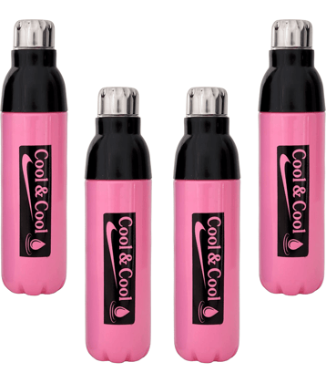 LAZYWINDOW Pink Plastic Insulated Water Bottle Pink Plastic Water Bottle 1000 mL ( Set of 4 )