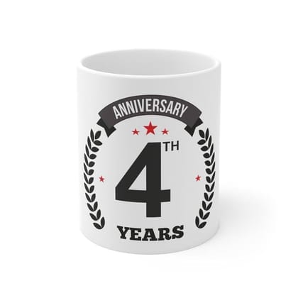 DARSHANS Ceramic 4th Anniversary Printed Coffee Mug (Color: White, Capacity:330ml)