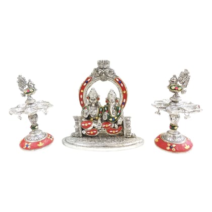 Aluminium Lakshmi Ganesh Mehrab Gift Set for Diwali & Wedding Return Gift, Height : 7.5 Inch (ASMAS527 G)