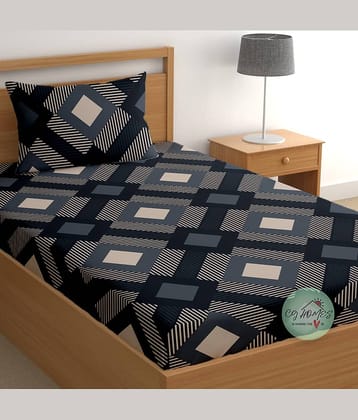 CG HOMES Cotton 1 Single Bedsheet with 1 Pillow Cover ( Blue )