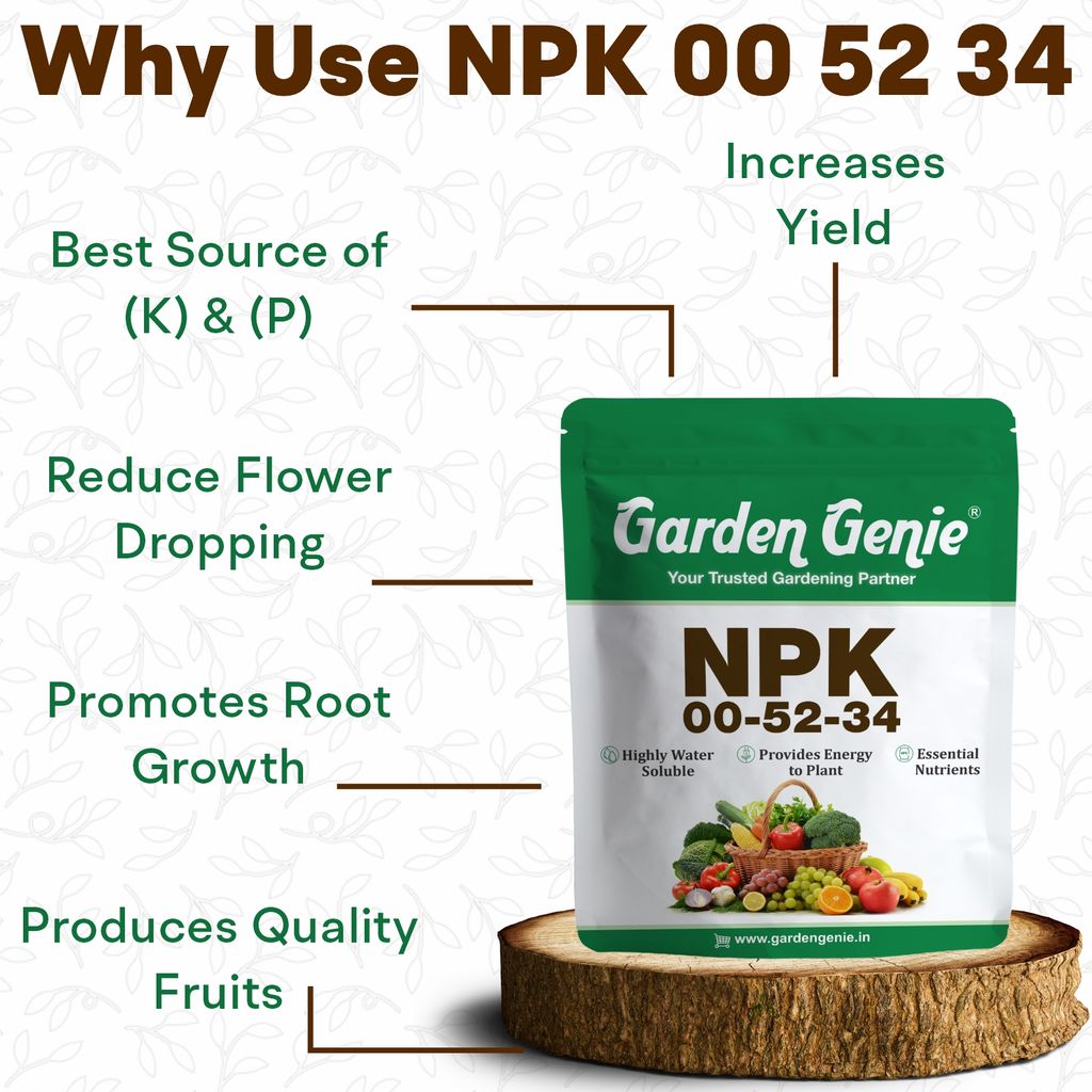 Garden Genie MKP (Mono Potassium Phosphate) NPK 00 52 34 Fertilizers for Plants, Garden & All Crops 800 Gm | Water Soluble Foliar Spray Nutrition