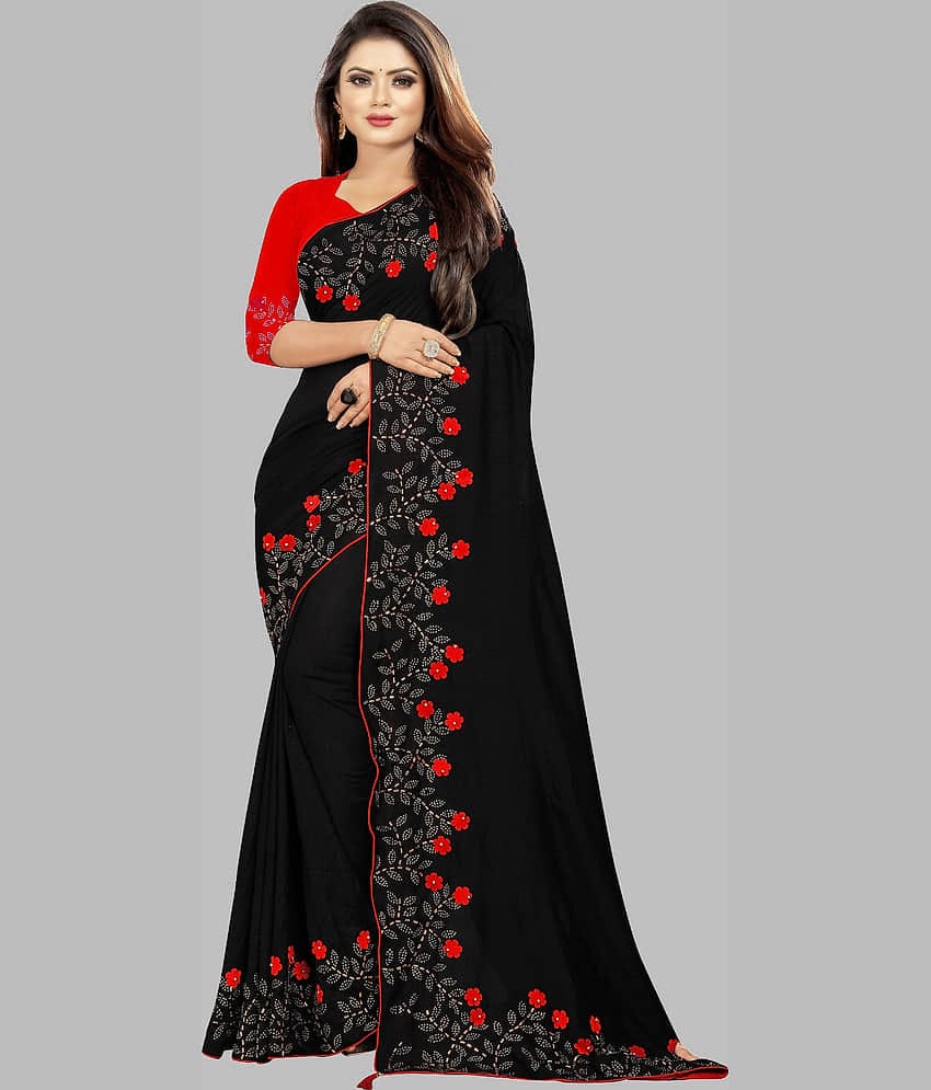 Gazal Fashions Georgette Embellished Saree With Unstitched Blouse Piece ( Yellow )